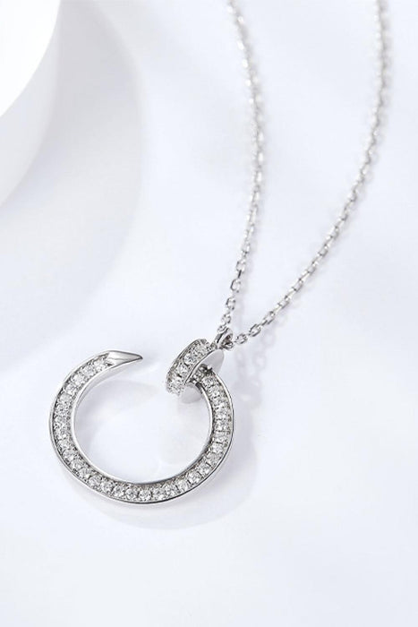 Elegant Platinum-Plated Sterling Silver Necklace Featuring a Dazzling Moissanite Open Ring