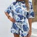 Floral Drop Shoulder Top and Shorts Set with Round Neck - Casual Floral Two-Piece Set