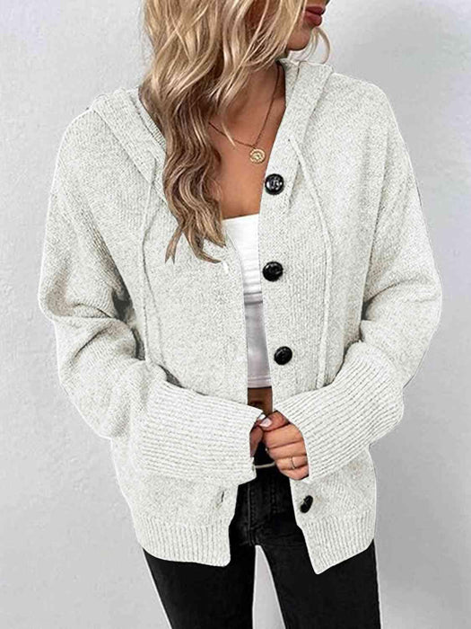 Chic Hooded Cardigan with Button-Up Front and Drawstring - Stylish Comfort Choice