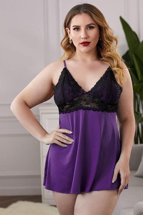 Lace Mesh Chemise with Crossed Straps for Curvy Beauties