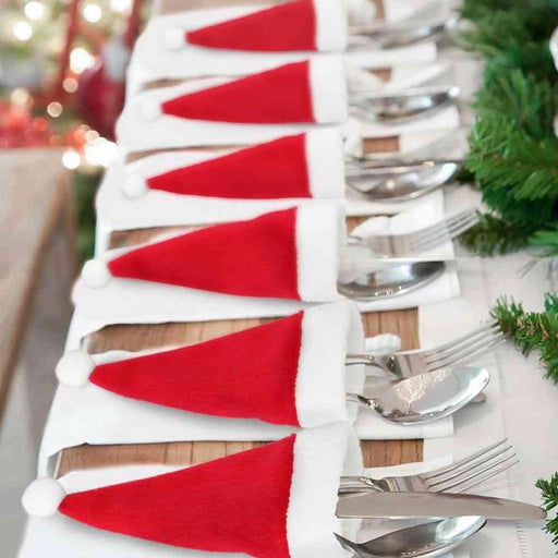 Festive Flannel Christmas Hat Cutlery Holders - Complete Set of 20