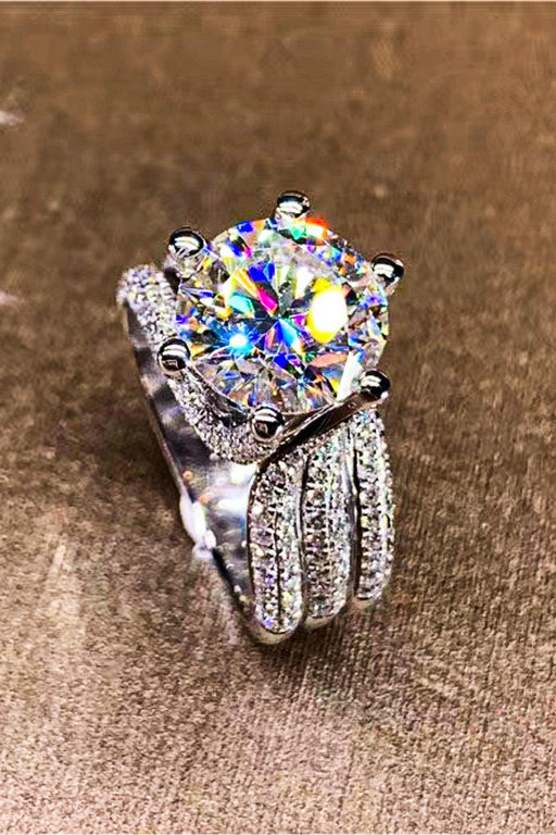 Elegant Triple-Layer Moissanite and Zircon Silver Ring Set