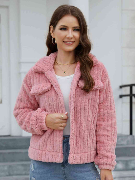 Trendy Spandex Button-Up Jacket with Stylish Collar