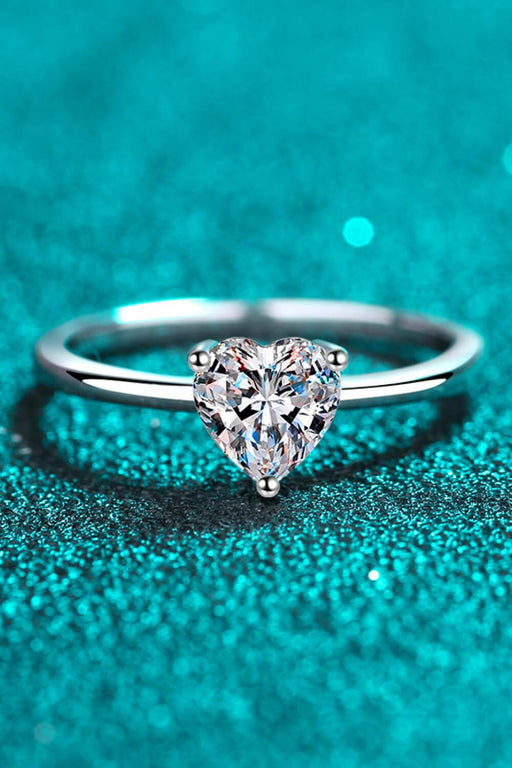 Heart-Shaped Lab-Diamond Sterling Silver Solitaire Ring with Rhodium Plating