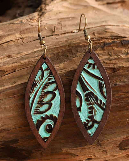 Rustic Western Wood and Leather Geometric Dangle Earrings