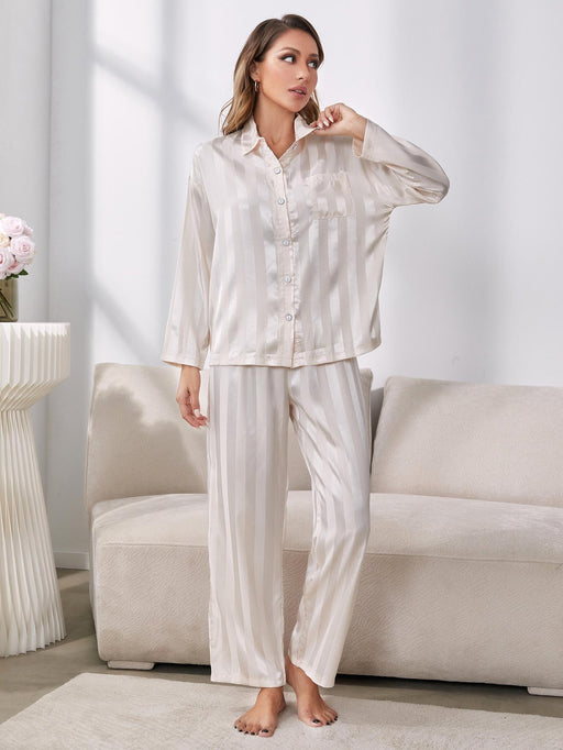 Cozy Button-Up Pajama Set with Lapel Collar