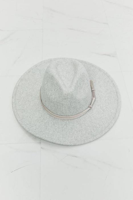 Elegant Grey Fedora Hat with Chic Faux Leather Knot Accent