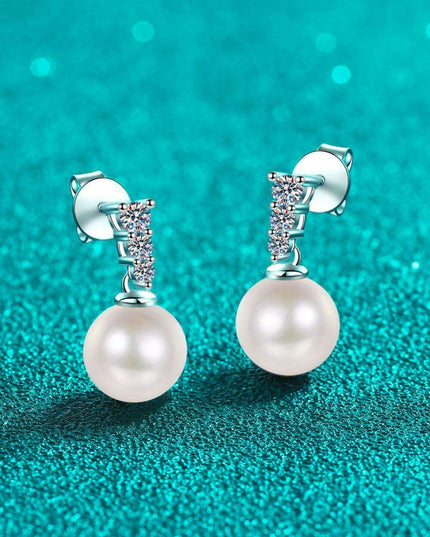 Sophisticated Moissanite and Pearl Silver Drop Earrings