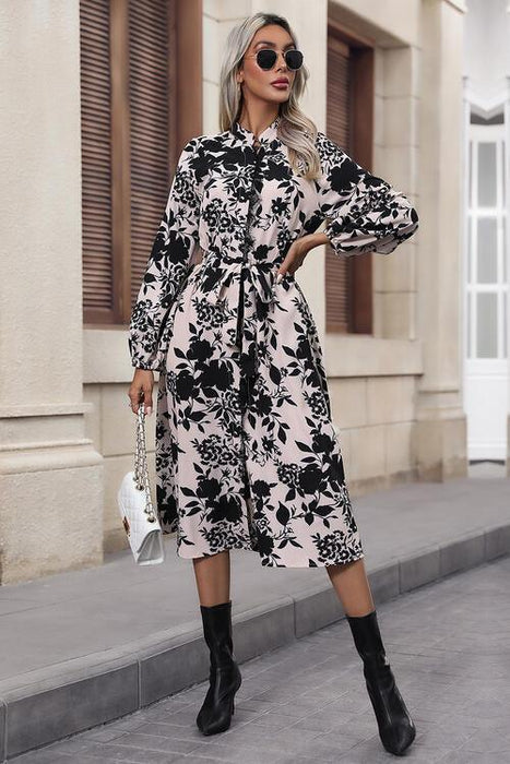 Floral Elegance Sheer Sleeve Midi Dress with Front Slit