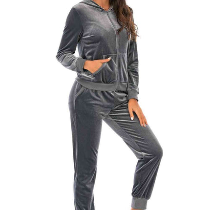 Ribbed Textured Hoodie and Jogger Set