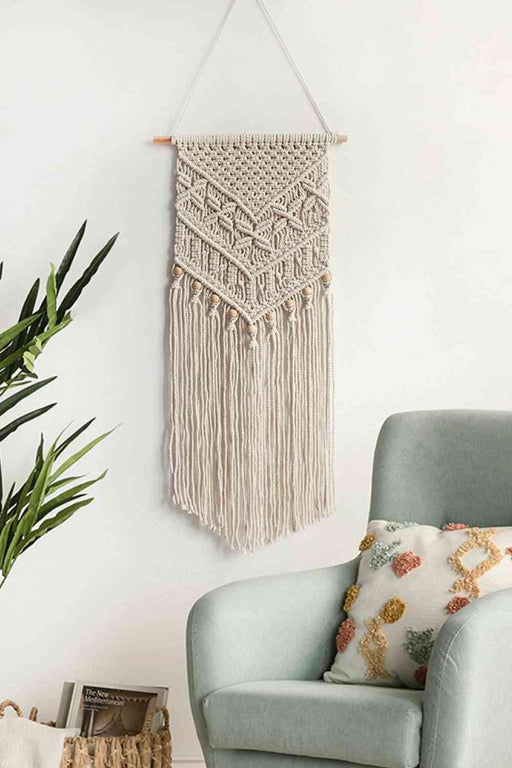 Bohemian Cotton and Wood Macrame Wall Hanging with Intricate Fringe
