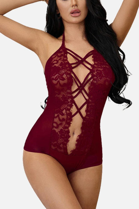 Gothic Lace Strappy Caged Teddy