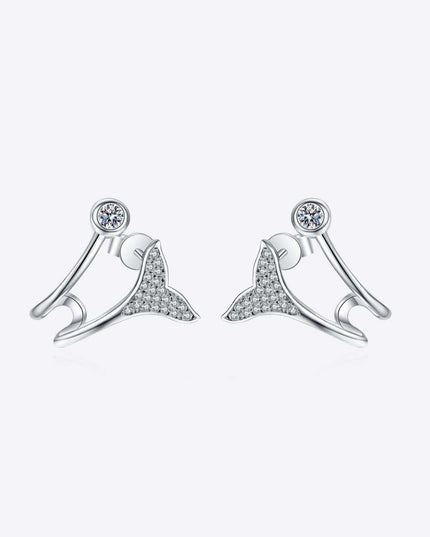 Elegant Rhodium-Plated Sterling Silver Fishtail Earrings with Dazzling Lab-Diamond Details