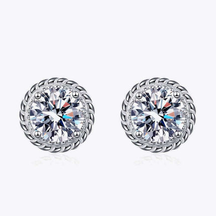 Sleek Rhodium-Plated Sterling Silver Stud Earrings with 1 Carat Lab-Grown Diamonds
