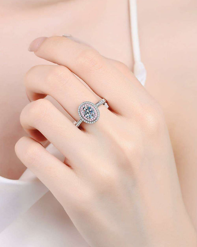 Stunning Moissanite & Zircon Halo Sterling Silver Engagement Ring Set