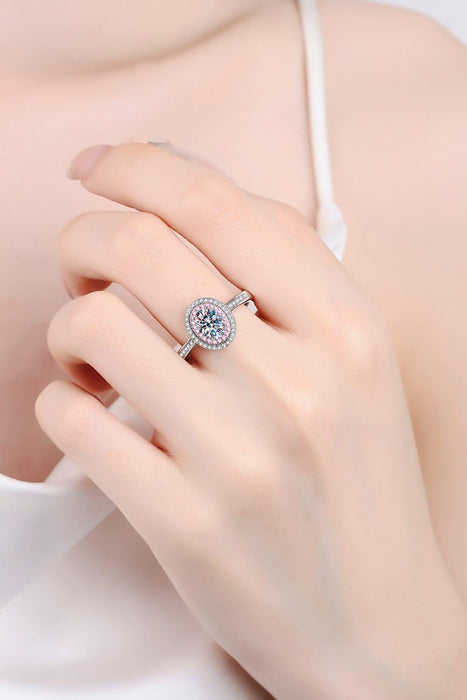 Elegant Halo Design Moissanite and Zircon Ring in Sterling Silver