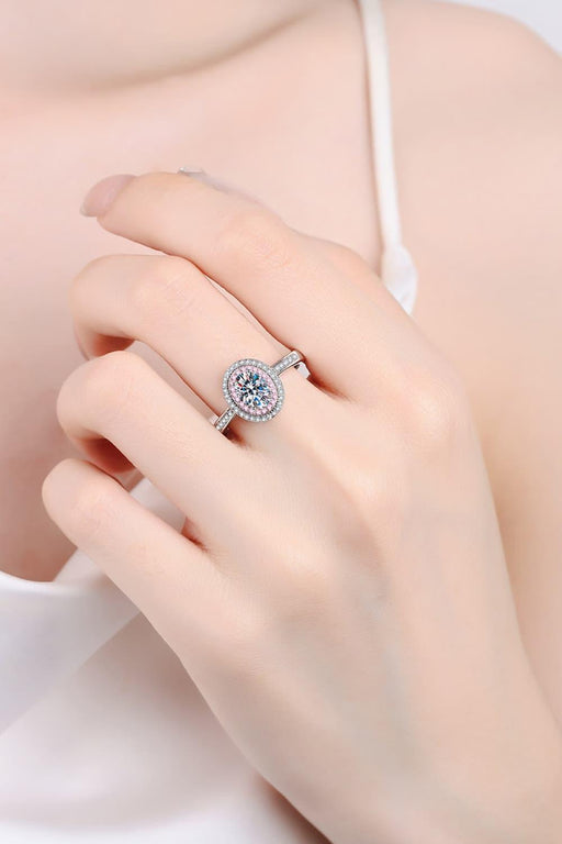 Luxurious 1 Carat Moissanite and Zircon Sterling Silver Ring with Halo Design