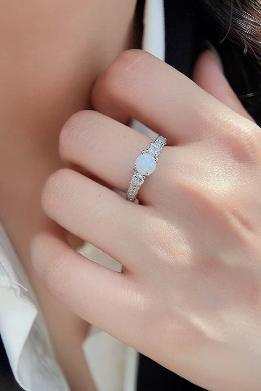 Platinum Opal and Zircon Ring with Australian Gemstone - Elegant Jewelry Piece for Modern Charm