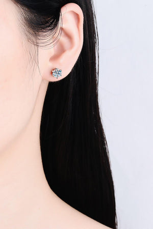 1 Carat Moissanite Rhodium-Plated Stud Earrings-Trendsi-Silver-One Size-Très Elite