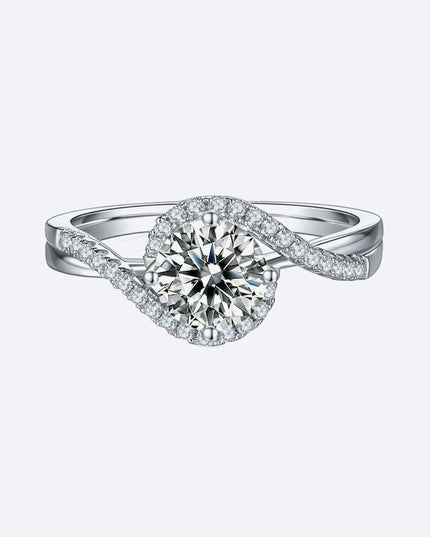 Elegant Crisscross Sterling Silver Moissanite Ring with Zircon Accents