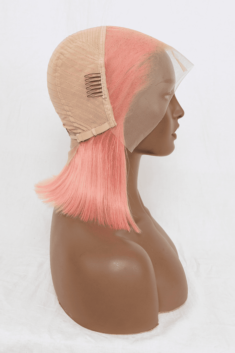 12 Rose Pink Human Hair Lace Front Wig with 150% Density