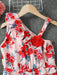 Floral Ruffle Asymmetric Romper with Tie Belt - Stylish Summer Jumpsuit for Women