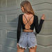 Allure Backless Knit Crop Top with Wraparound Ties - Women's Fashion Statement - Versatile and Stylish Backless Crop Top