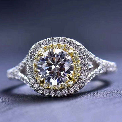 Elegant Two-Tone Lab-Created Diamond Ring with Dazzling Zircon Accents