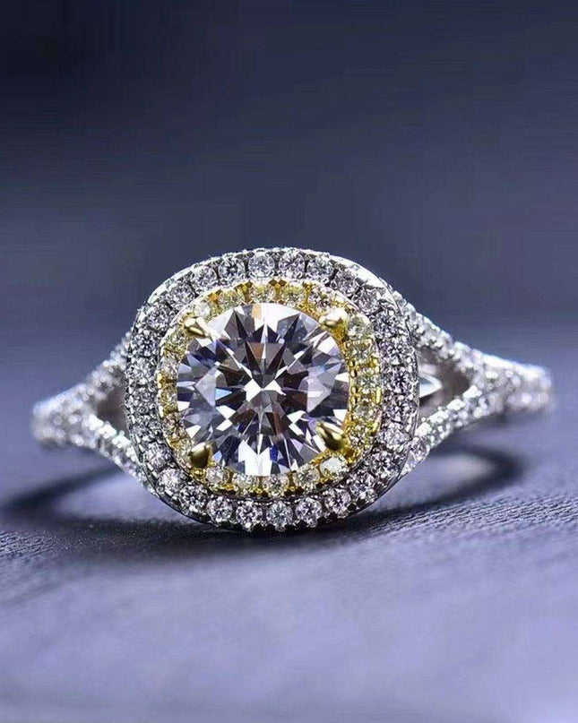 Elegant Two-Tone Lab-Created Diamond Ring with Dazzling Zircon Accents