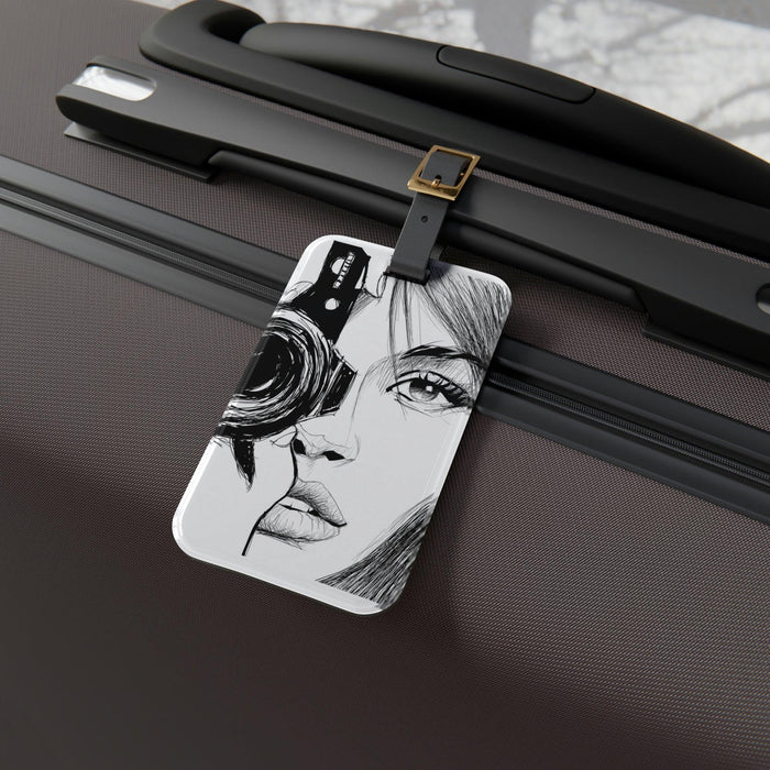 Chic Voyage Customizable Luggage ID Tag with Leather Strap and Acrylic Design