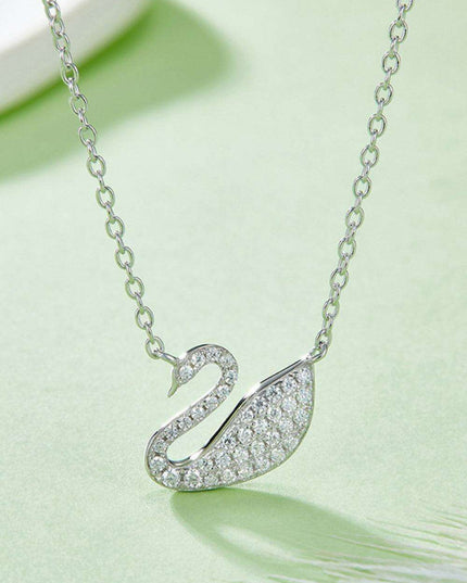 Swan Elegance Moissanite and Lab Created Diamond Necklace in 925 Sterling Silver