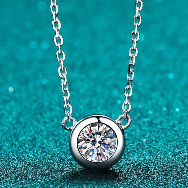 Radiant Moissanite Round Pendant Necklace Crafted in Sterling Silver