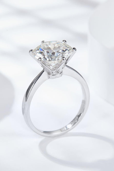 Luxurious Platinum-Plated Sterling Silver Ring with 5 Carat Moissanite Solitaire