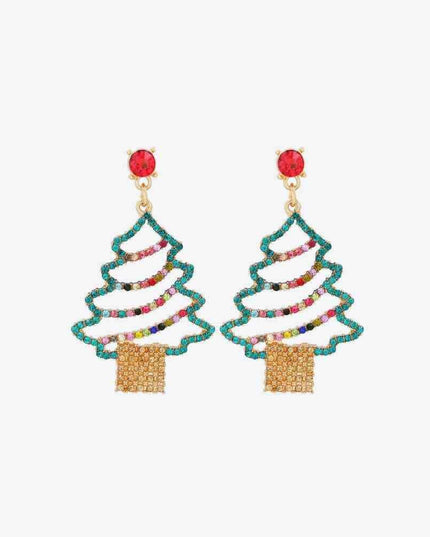 Sparkling Rhinestone Festive Tree Earrings