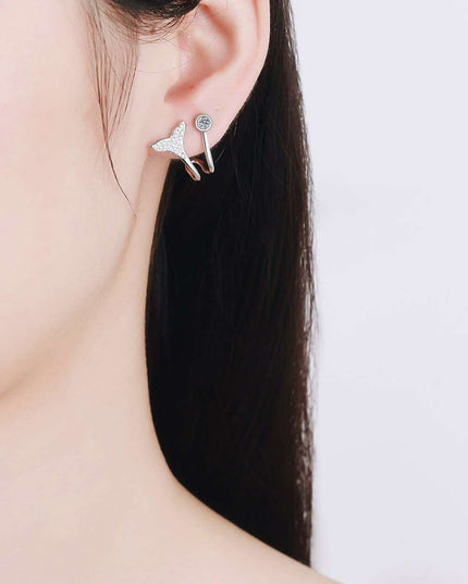 Elegant Rhodium-Plated Sterling Silver Fishtail Earrings with Dazzling Lab-Diamond Details
