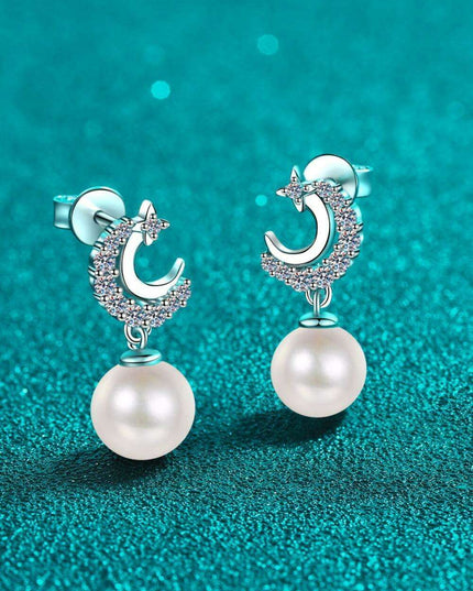 Sophisticated Moissanite and Pearl Drop Earrings