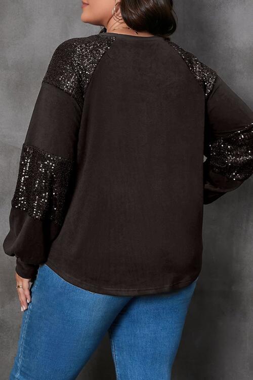 Sparkling Plus Size Christmas Sequin Long Sleeve Tee