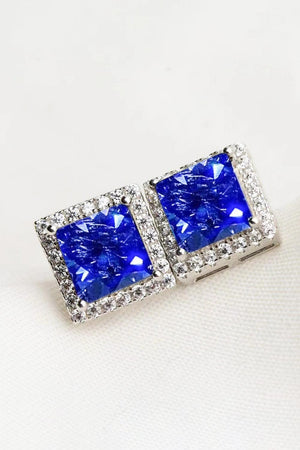 925 Sterling Silver 4 Carat Moissanite Square Earrings-Trendsi-Blue-One Size-Très Elite