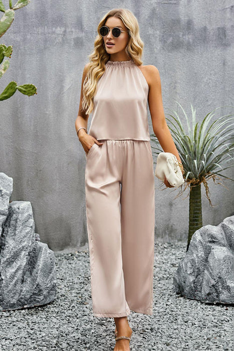Elegant Grecian Sleeveless Top and Pants Set