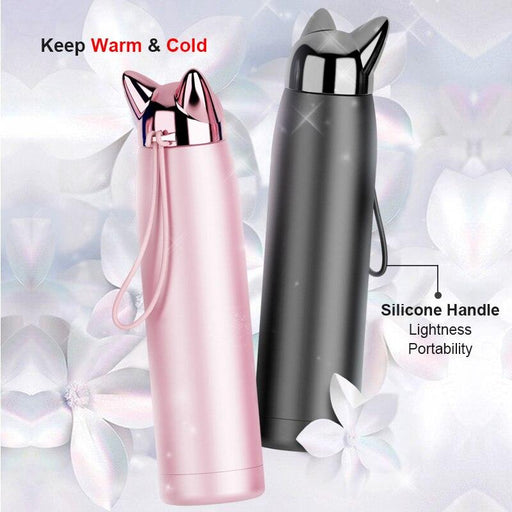 Fox Ear Stainless Steel Thermos Water Bottle with Chic Color Options - 320ml Capacity