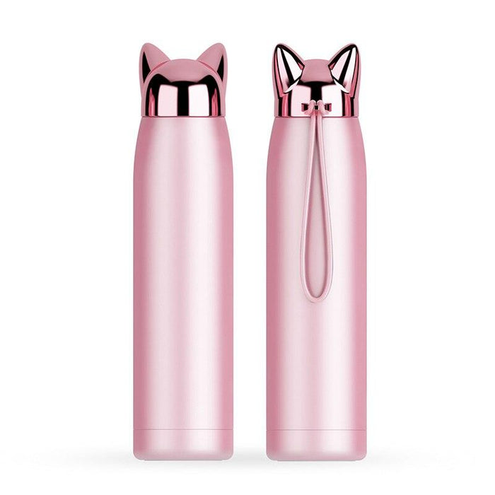 Stainless Steel Fox Ear Water Bottle with Double Wall Insulation - 320ml/11oz