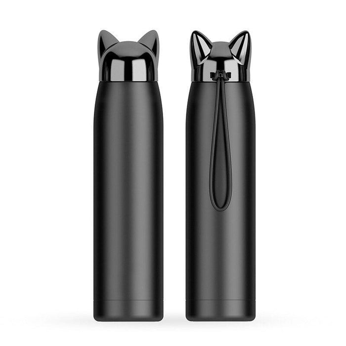 Fox Ear Stainless Steel Water Bottle - Elegant 320ml/11oz Insulated Drinkware - Chic Beverage Companion