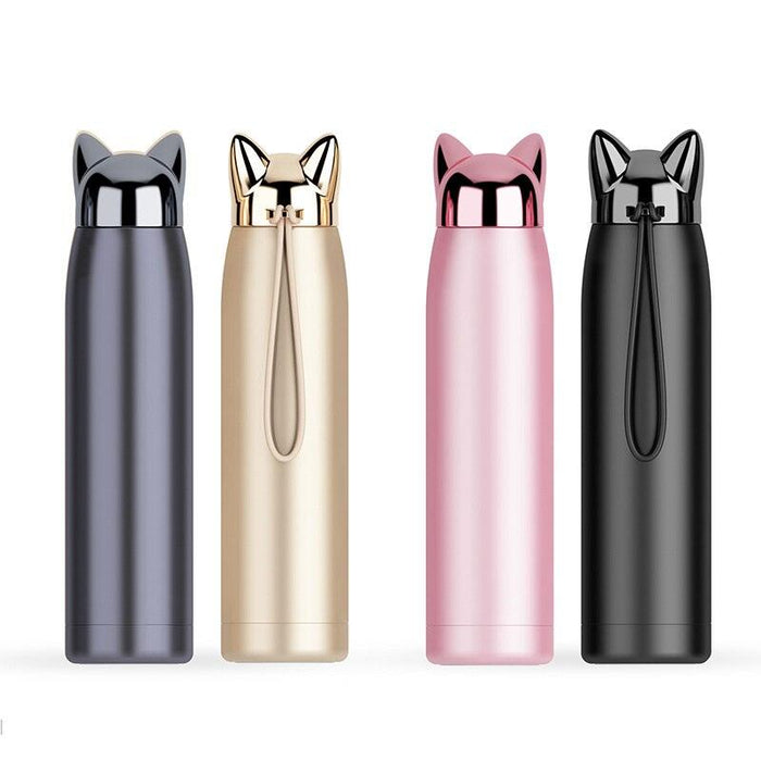 Stainless Steel Fox Ear Water Bottle with Double Wall Insulation - 320ml/11oz