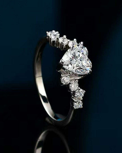 Radiant Heart Lab-Diamond Ring with Sparkling Zircon Accents & Authenticity Certificate