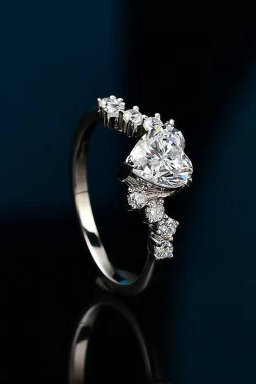 Heart-Shaped Moissanite Silver Ring with Zircon Accents & Certification