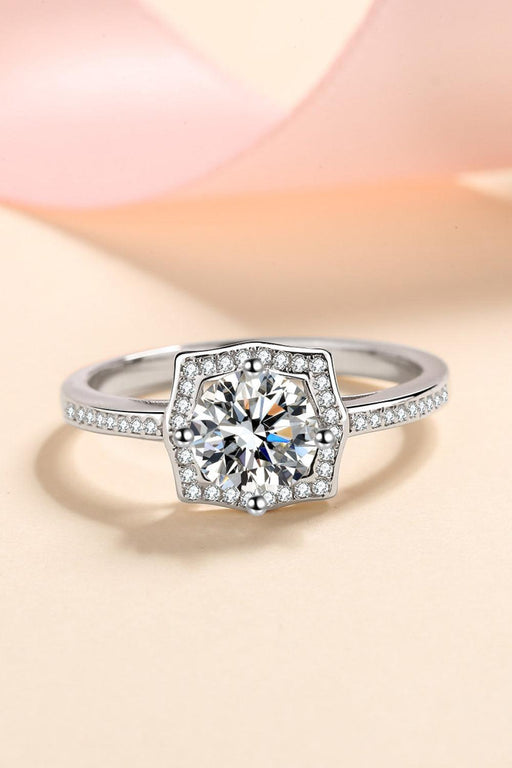 Opulent Radiance: Sterling Silver Moissanite Ring with Rhodium-Plated Zircon Accents