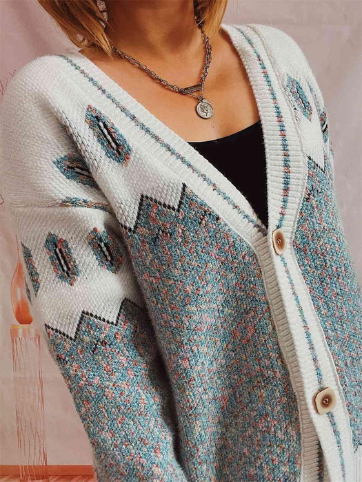 Sophisticated Geometric Patterned Button-Up Cardigan