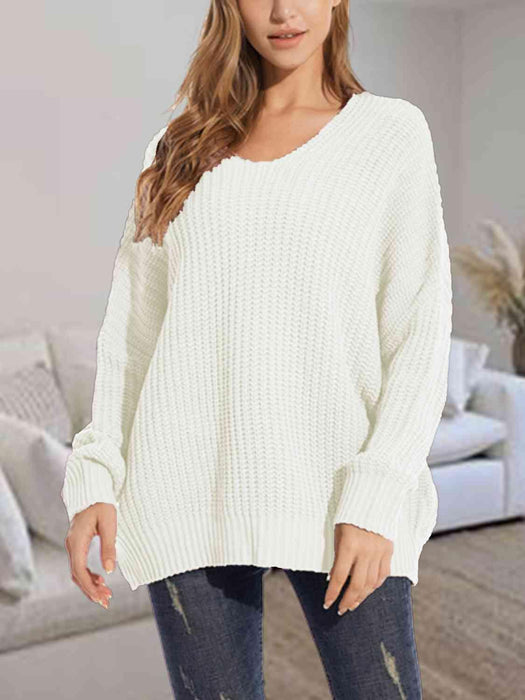 Cozy V-Neck Batwing Sleeve Oversized Sweater