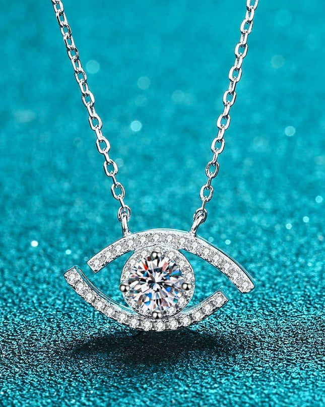 Sophisticated Moissanite and Zircon Evil Eye Pendant Necklace in Sterling Silver