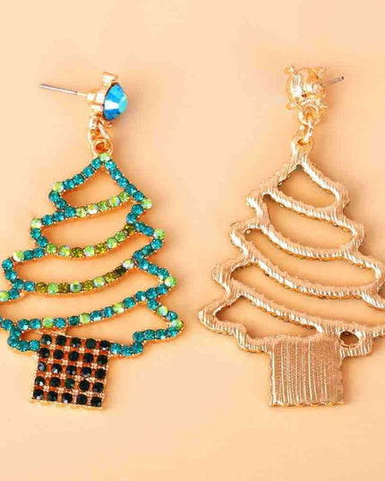 Sparkling Rhinestone Festive Tree Earrings